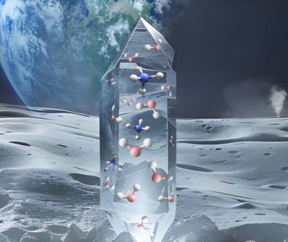 A visualization of a lunar mineral containing molecular water