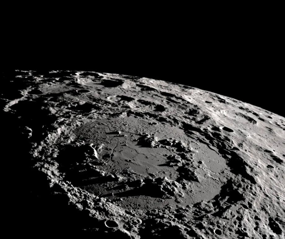 Satellite image of the lunar south pole and Schrödinger basin