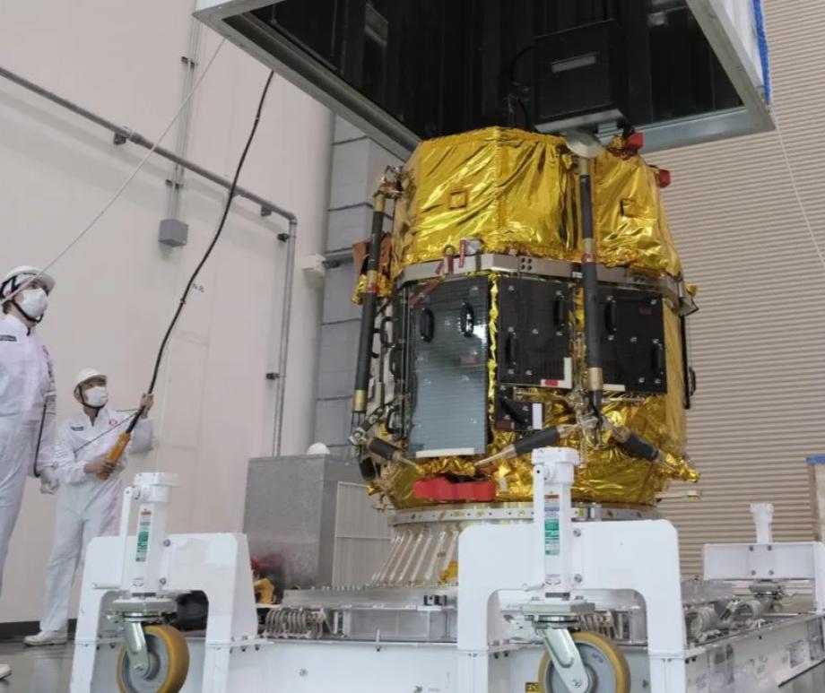 ispace engineers load the Mission 2 RESILIENCE lunar lander into a transport container in preparation for shipping to Florida