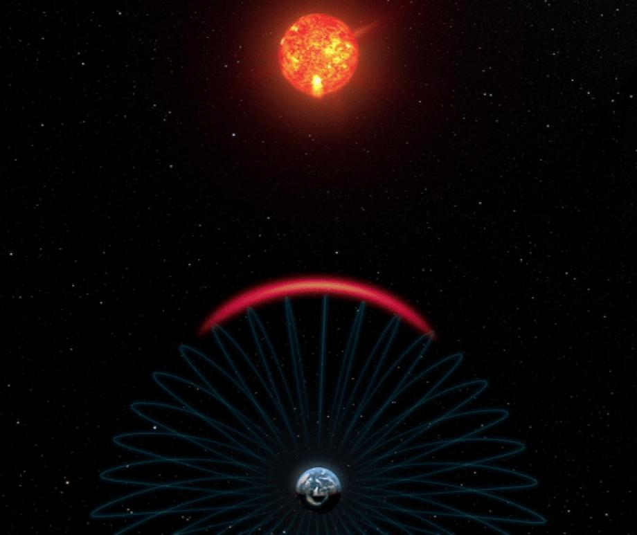 How atoms and molecules from Earth's atmosphere, knocked into space by the solar wind, are transported to the moon along magnetic field lines.