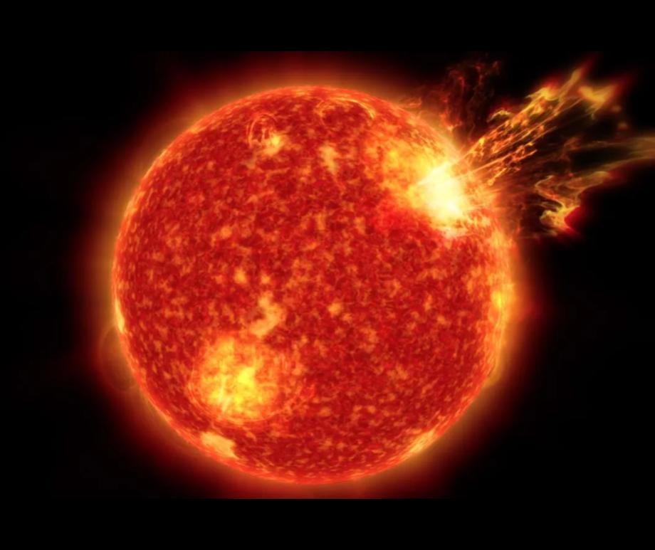 Artist's illustration of a superstorm erupting from the sun.