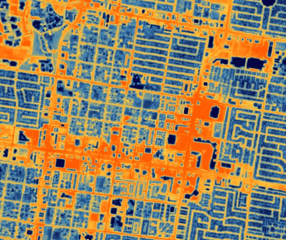 Thermal effects of big parking lots in city infrastructure can be seen in this image of Las Vegas