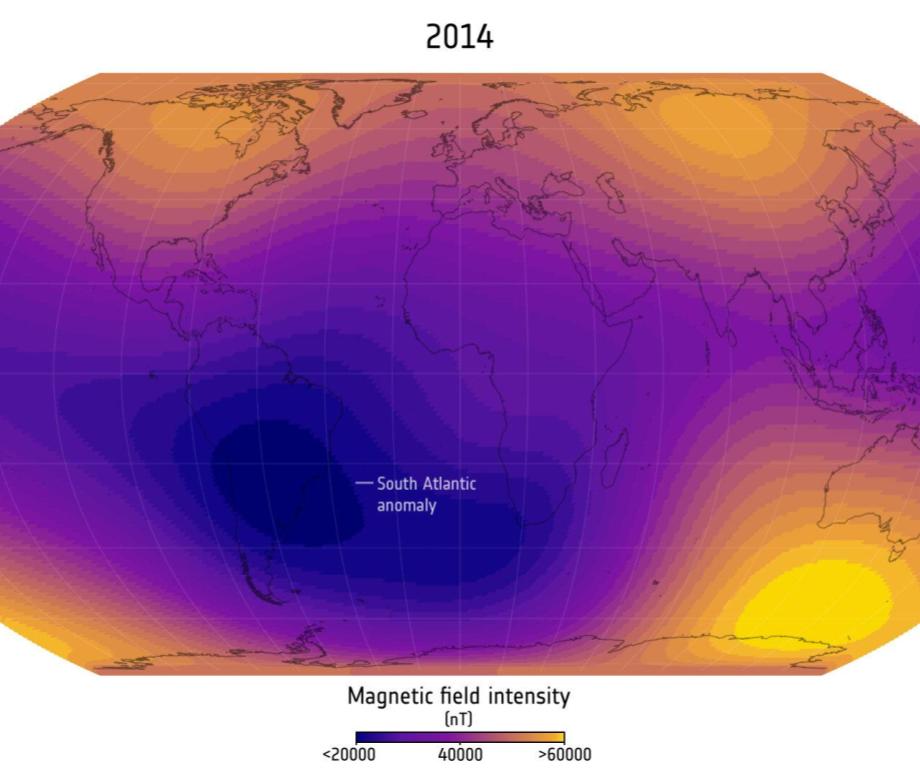 South Atlantic Anomaly 2025 compared to 2014
