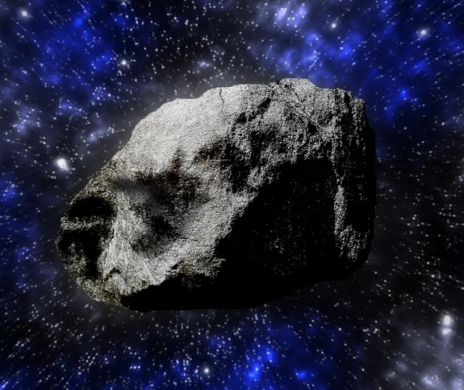 An illustration of a massive asteroid headed toward Earth