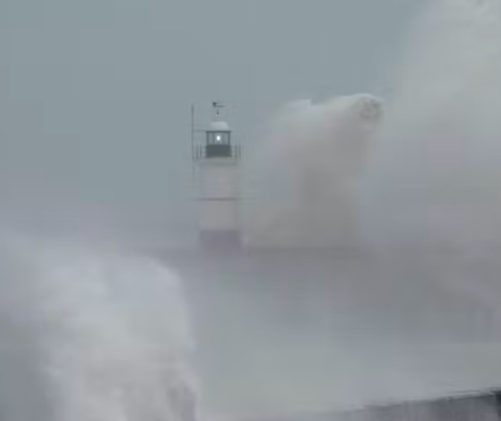 Storm Ciarán pounded England’s Newhaven Lighthouse and harbor wall on Nov. 4, 2023
