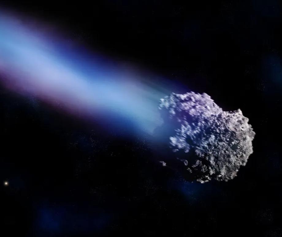 An illustration of a comet blazing through Earth’s skies