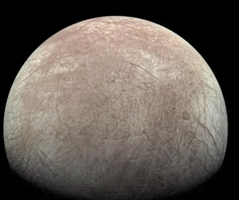 The Jovian moon Europa as seen by NASA's Juno spacecraft, during the mission's close flyby on Sept. 29, 2022