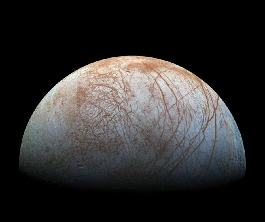 Jupiter's moon Europa as seen by NASA's Juno spacecraft during a close flyby on Sept. 29, 2022.