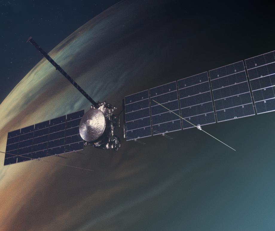 This artist’s concept depicts NASA’s Europa Clipper spacecraft in orbit around Jupiter. The mission is targeting an Oct. 10, 2024, launch.