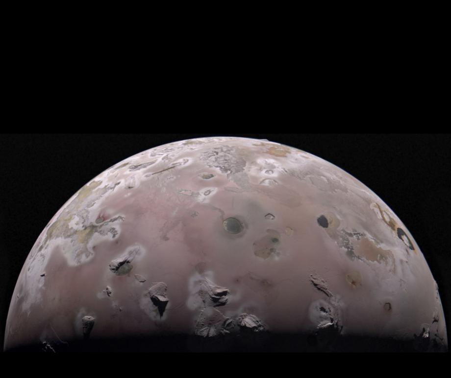 The north polar region of Jupiter’s volcanic moon Io was captured by NASA’s Juno during the spacecraft’s 57th close pass of the gas giant on Dec. 30, 2023