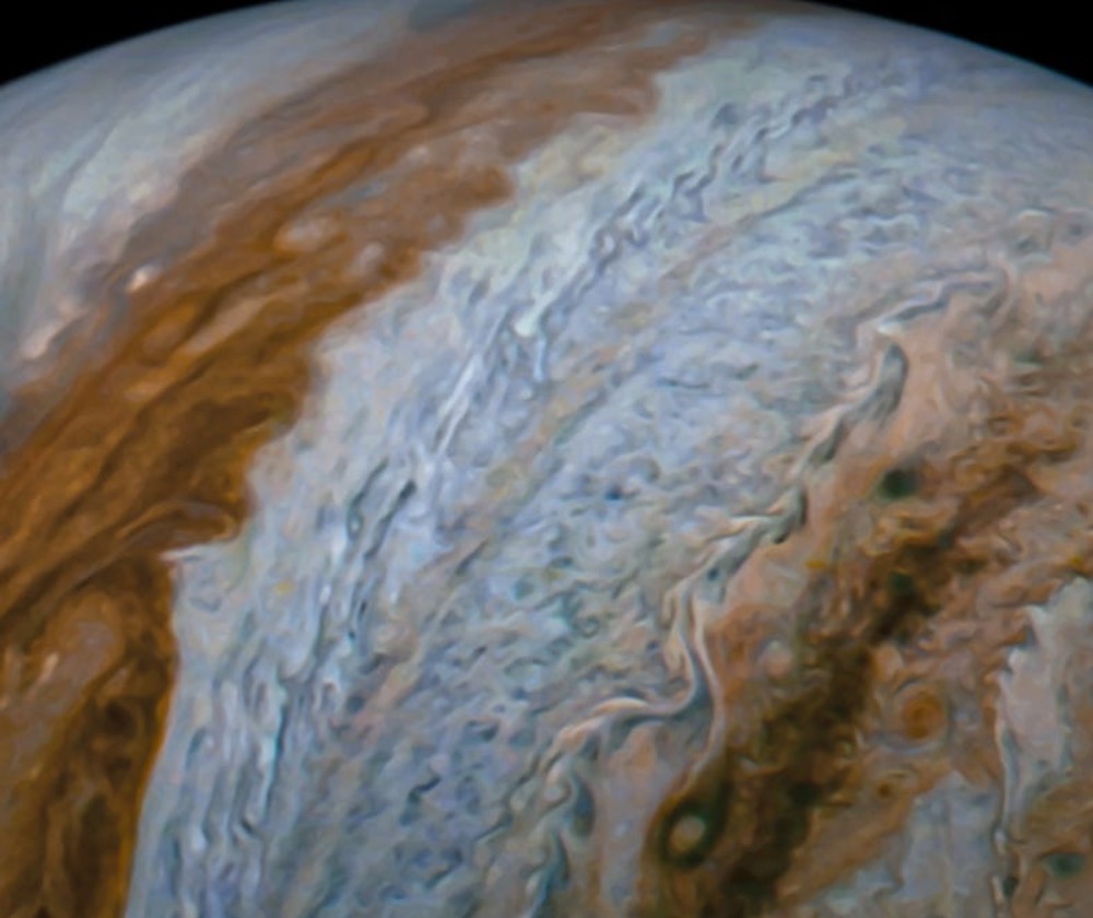 This image of Jupiter was captured by NASA's Juno spacecraft during its close flyby of the gas giant on Sept. 7, 2023