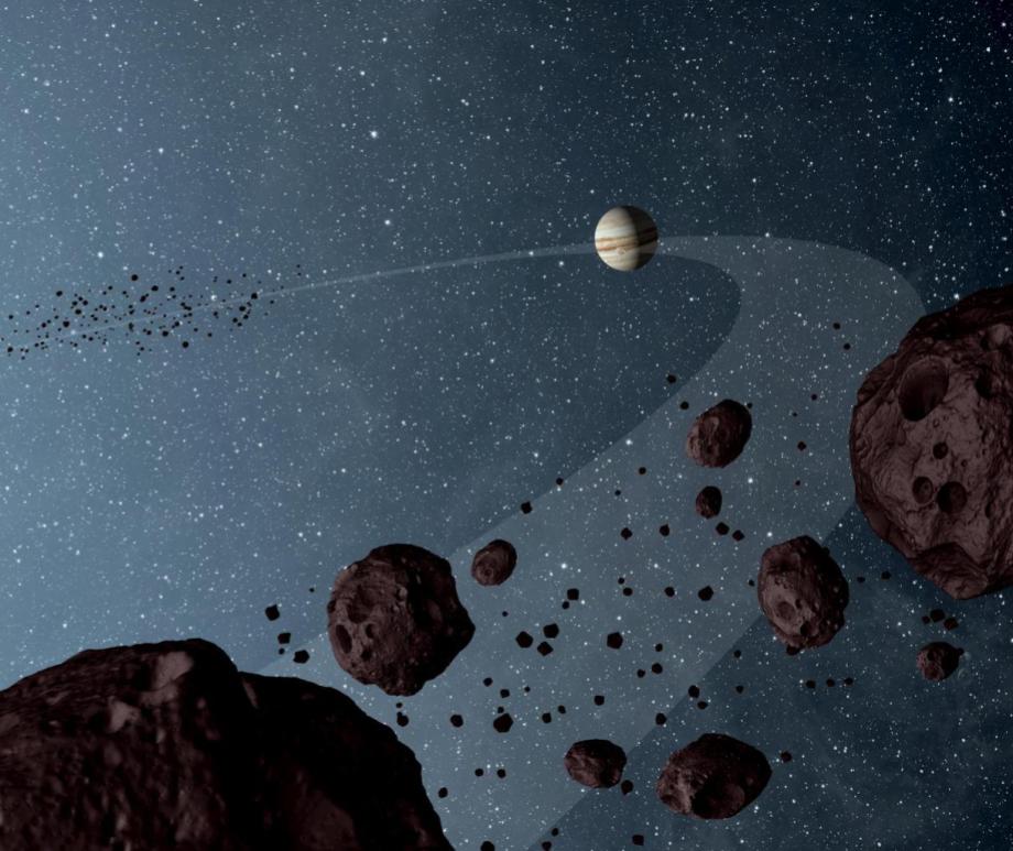 Artist’s conception of Jupiter Trojan asteroids.