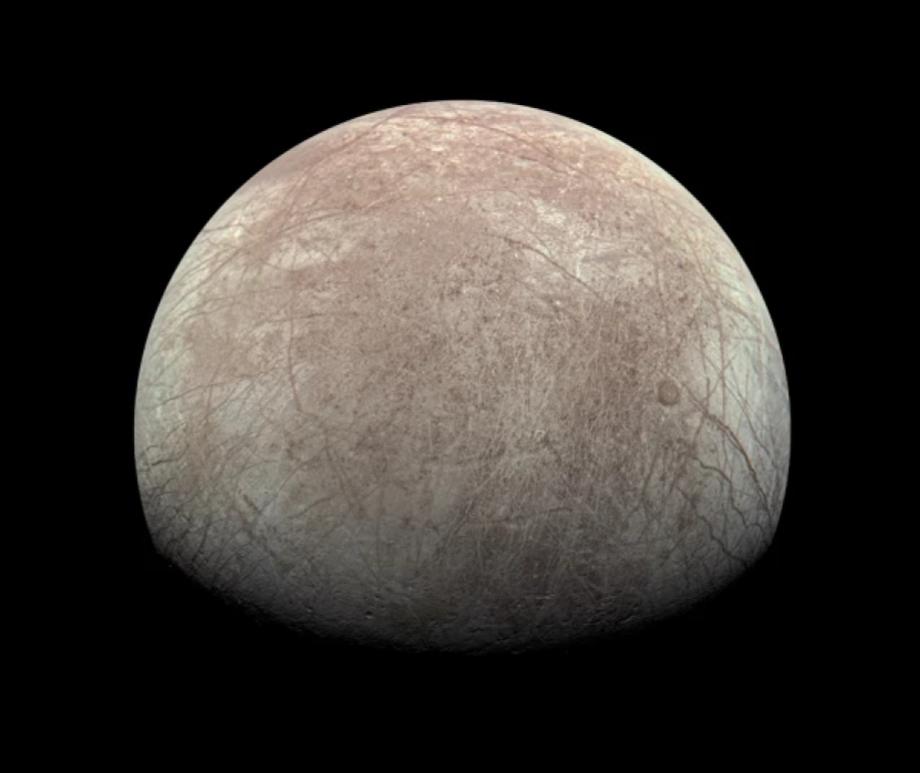 Jupiter’s moon Europa is thought to hide a saltwater ocean beneath its icy surface