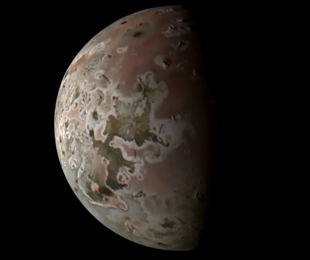 An image of Jupiter's volcanic moon Io as seen by NASA's Juno probe on Oct. 15, 2023