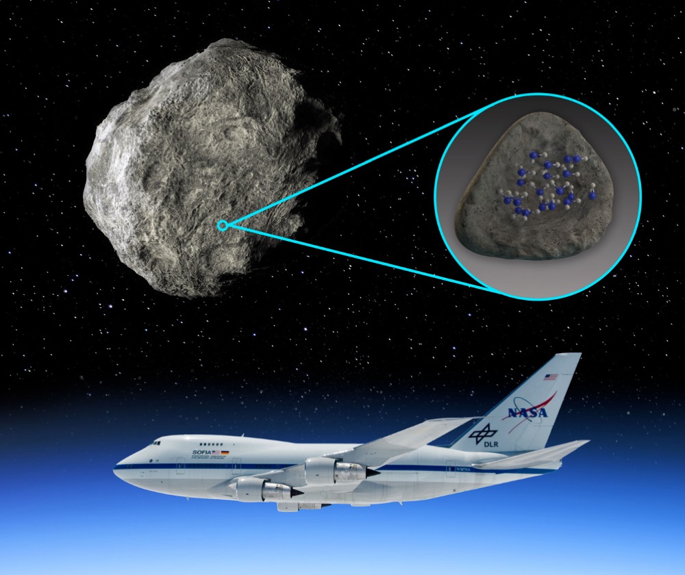 Data collected by the Faint Object InfraRed Camera (FORCAST) instrument on the now-retired Stratospheric Observatory for Infrared Astronomy (SOFIA) showed signs of water on the surface of two silicate-rich asteroids, called Iris and Massalia