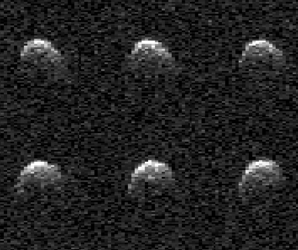 The day before asteroid 2008 OS7 made its close approach with Earth on Feb. 2, this series of images was captured by the powerful 230-foot (70-meter) Goldstone Solar System Radar antenna near Barstow, California