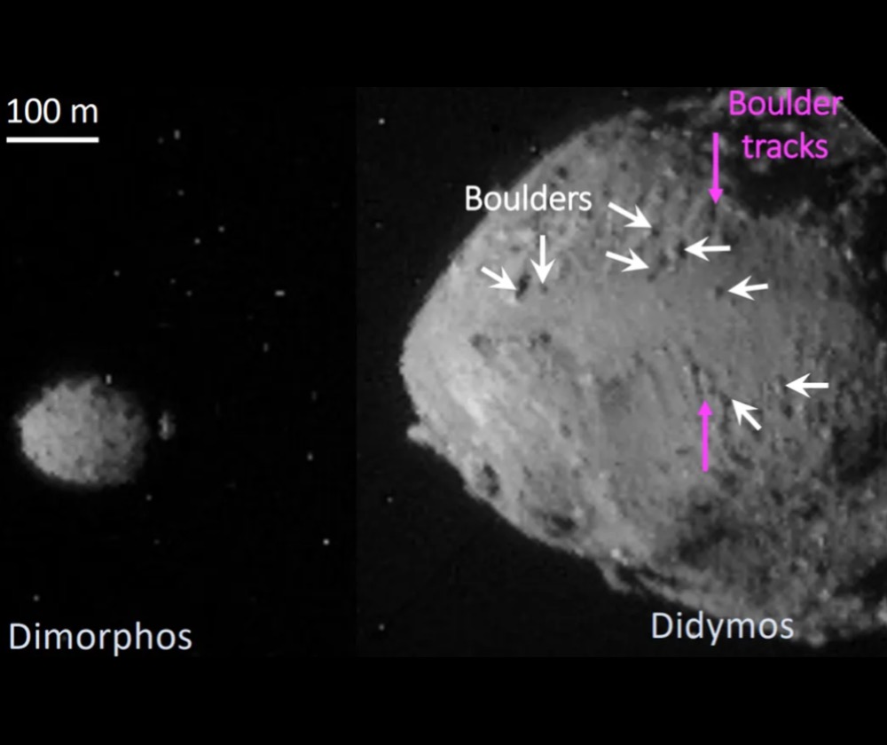 An image of Didymos and Dimorphos comprising of data collected by DART