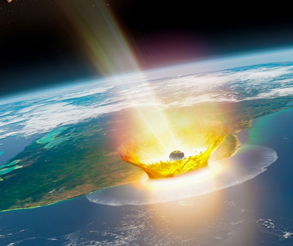 Some 66 million years ago, a large asteroid slammed into Earth, creating a massive crater just off Mexico (shown in this artist’s illustration)