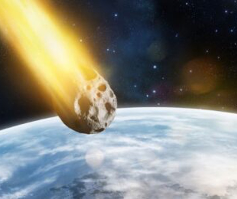An illustration of an asteroid about to impact Earth