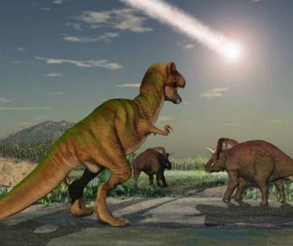 An artist's illustration of the asteroid impact that killed the dinosaurs