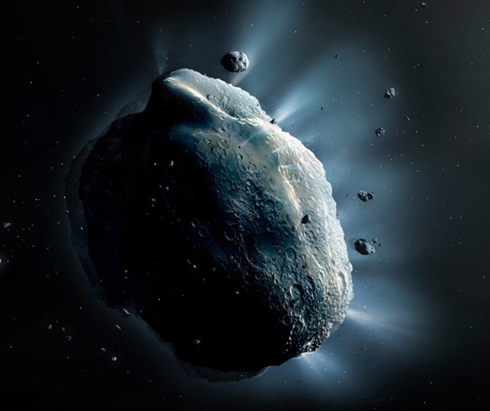 Some asteroids show comet-like features (artist’s impression), such as jets of dust or gas