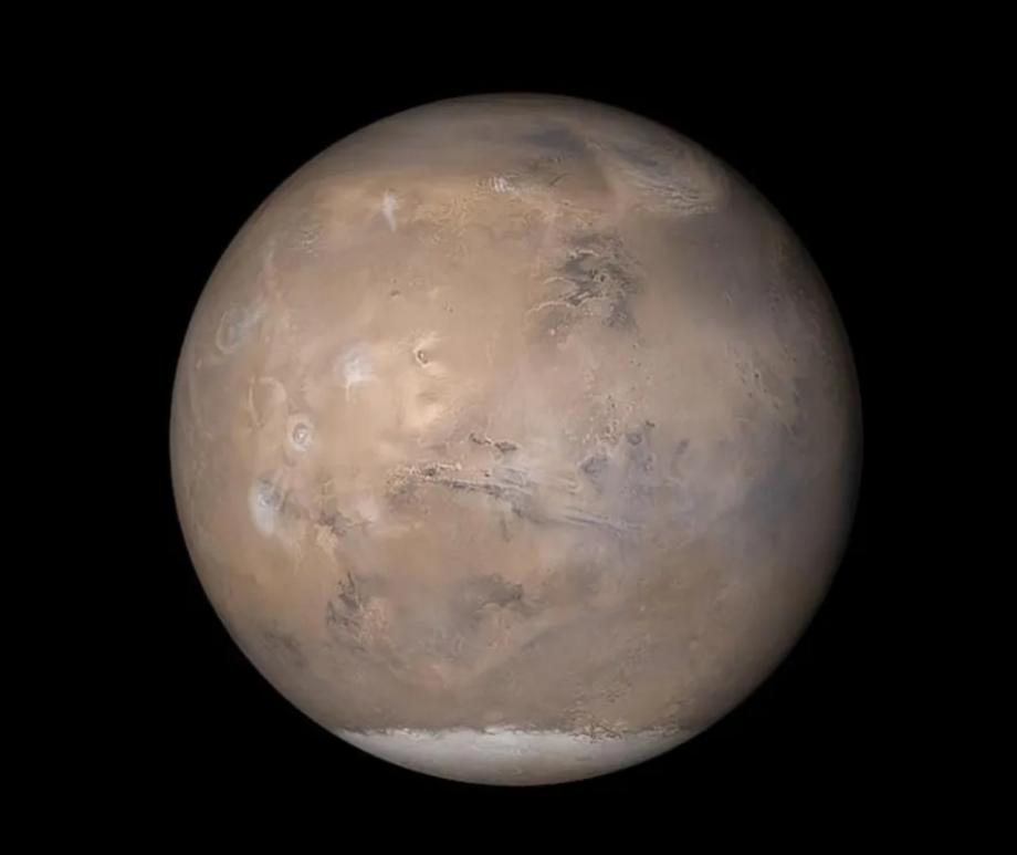 Mars, as assembled daily global images taken by the Mars Orbital Camera (MOC) aboard NASA's Mars Global Surveyor