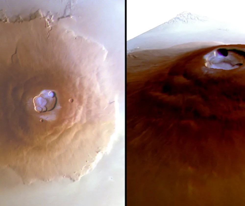 An image of Olympus Mons, the tallest volcano not only on Mars but in the entire solar system