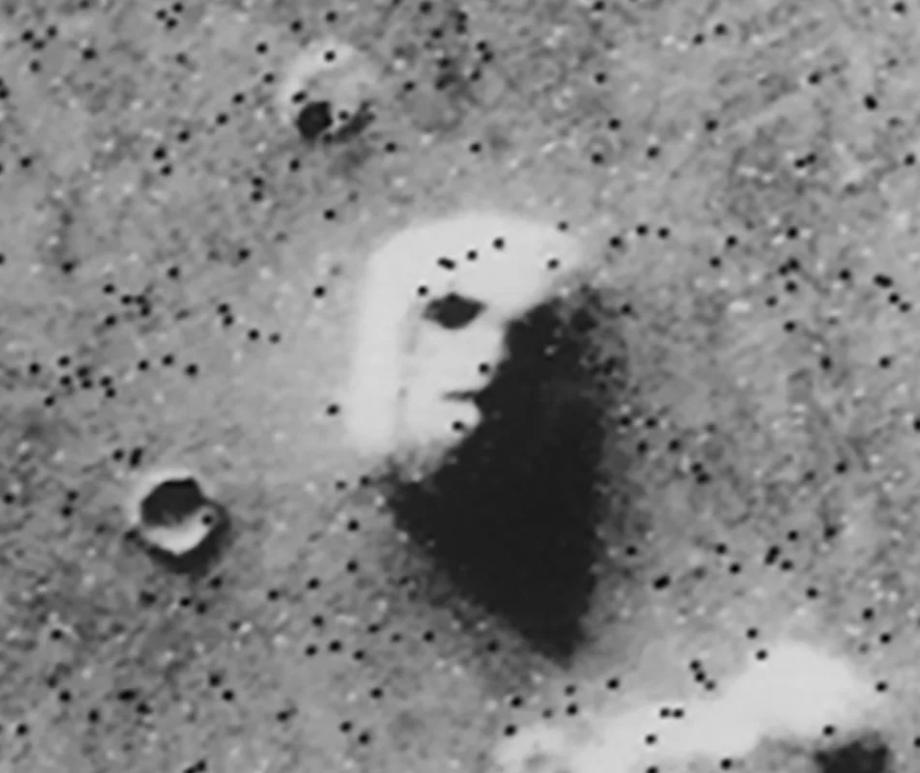 The 'face on Mars' photographed by NASA's Viking 1 Orbiter, 25 July 1976.