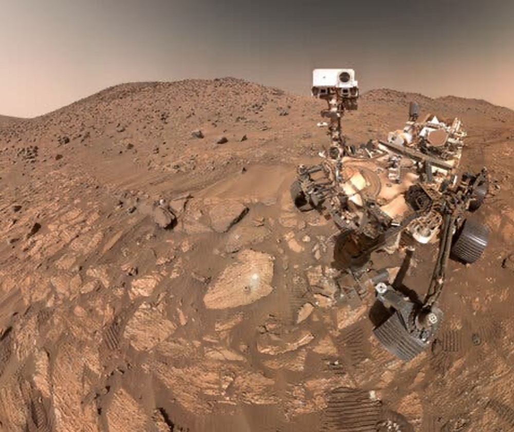 NASA’s Perseverance rover took this selfie on Tuesday next to the arrowhead-shaped rock nicknamed “Cheyava Falls.”