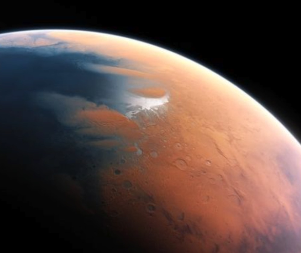 An artist's impression of Mars as it may have once looked with oceans, billions of years ago