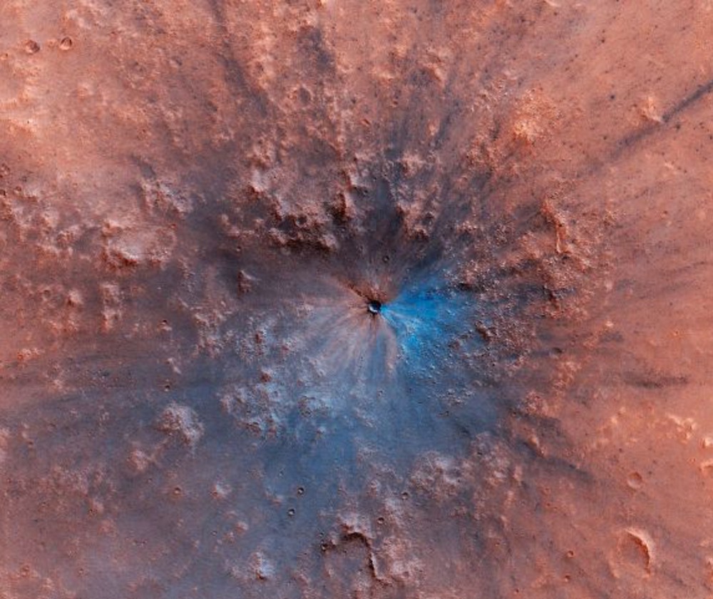 A crater that formed on Mars sometime between September 2016 and February 2019