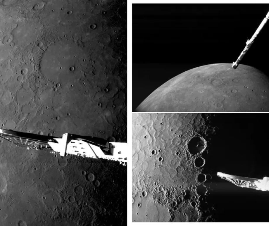 Three images acquired by the ESA/JAXA BepiColombo spacecraft during its sixth Mercury flyby on Jan. 8, as selected by the ESA