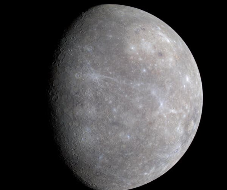 An image of the planet Mercury created by NASA’s Messenger spacecraft in 2008