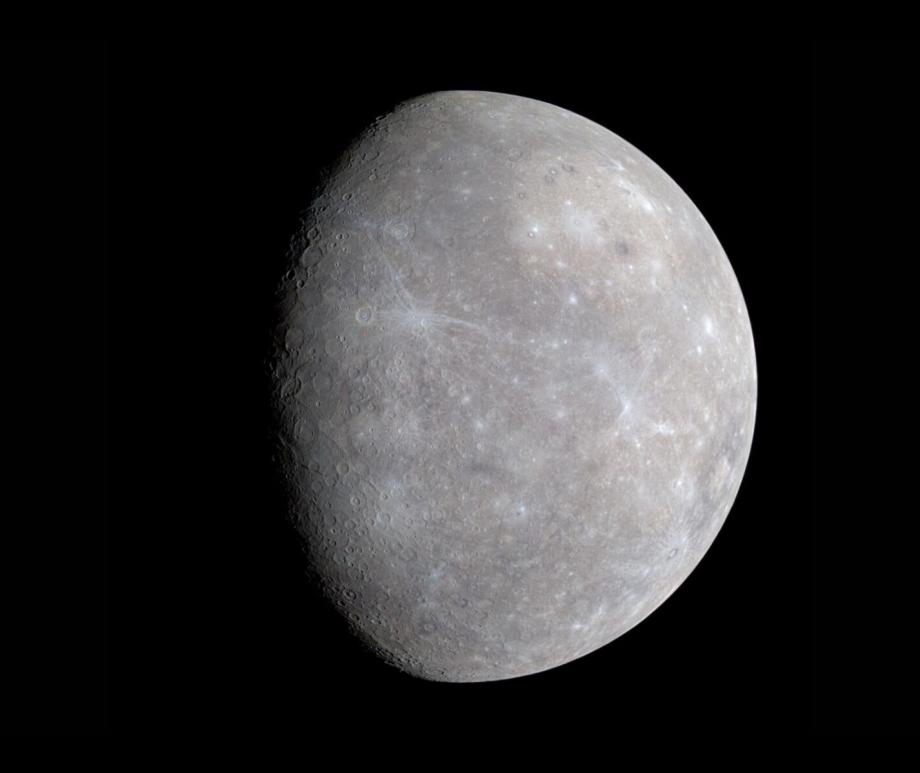 A picture of Mercury as taken by the MESSENGER spacecraft.