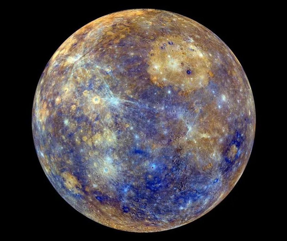 Colorful view of Mercury produced by using images from the color base map imaging campaign during MESSENGER's primary mission