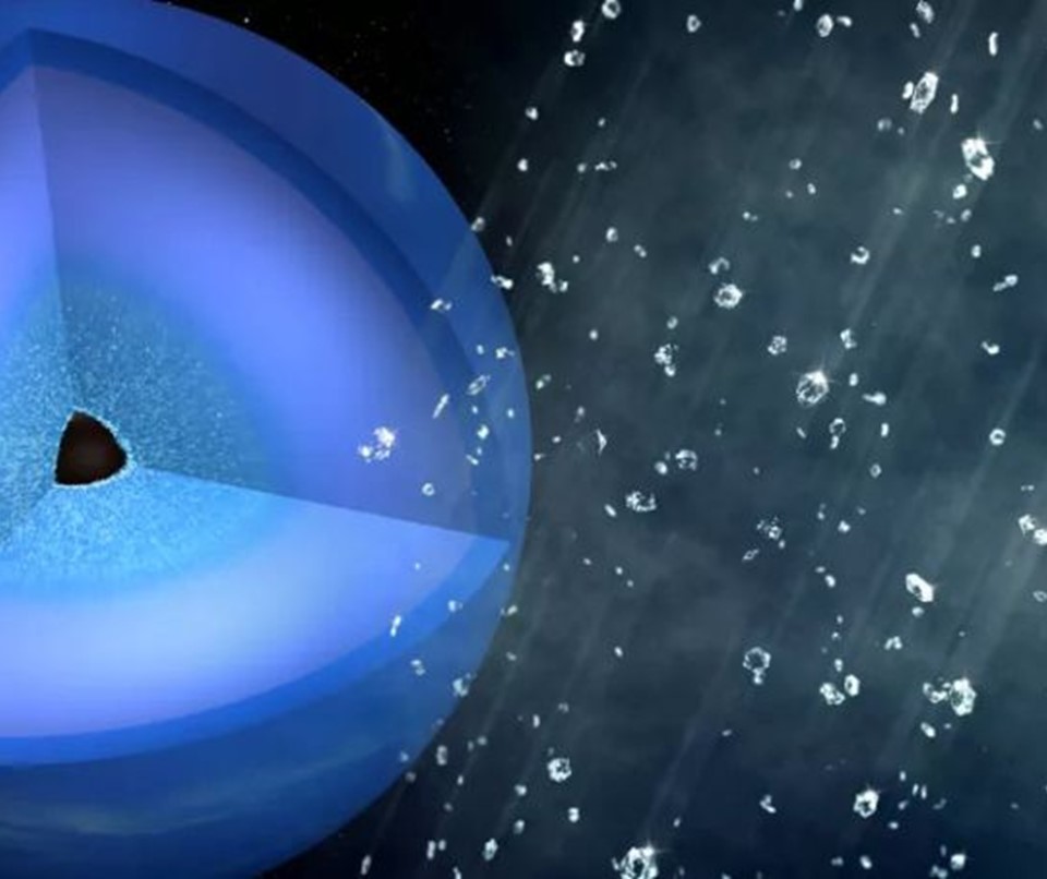 This illustration shows the diamond rain on Neptune.
