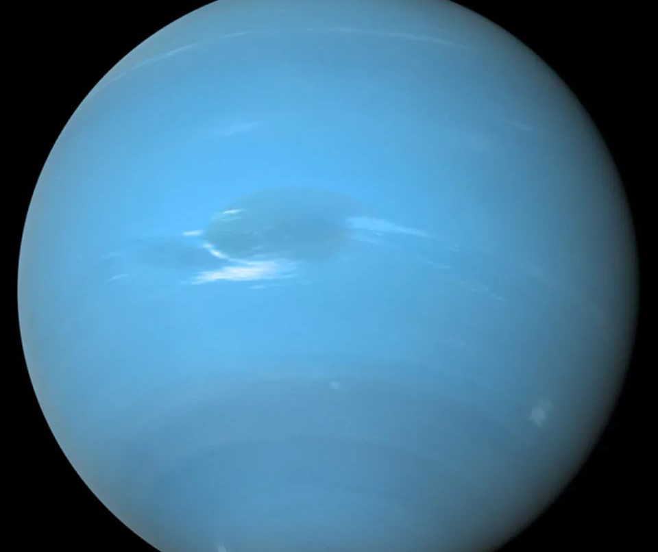 NEPTUNE Only Voyager 2 has visited Neptune in 1989. This Voyager portrait is newly reprocessed to show the planet at correct color.