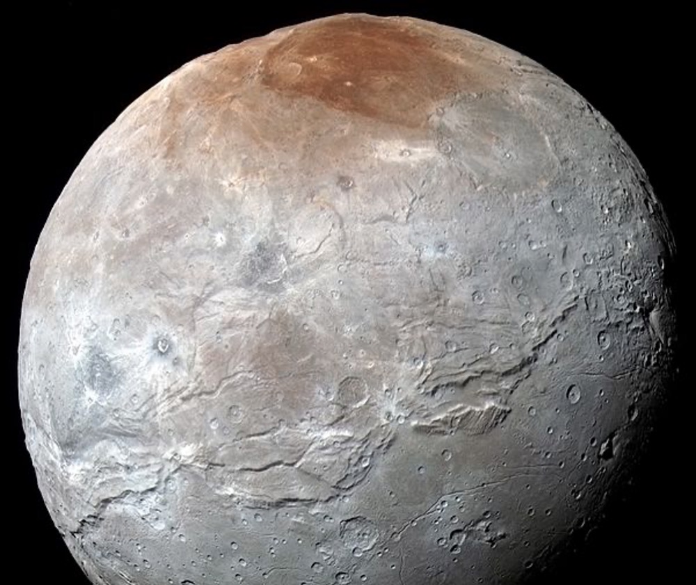 Color-enhanced image of Pluto's largest moon, Charon, taken by NASA's New Horizons spacecraft on July 14, 2015