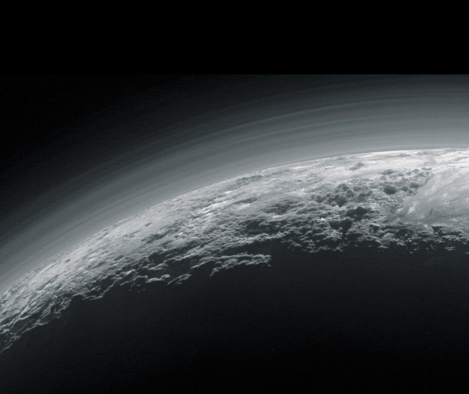 NASA's New Horizons spacecraft captured this image of Pluto's surface shrouded in atmospheric haze