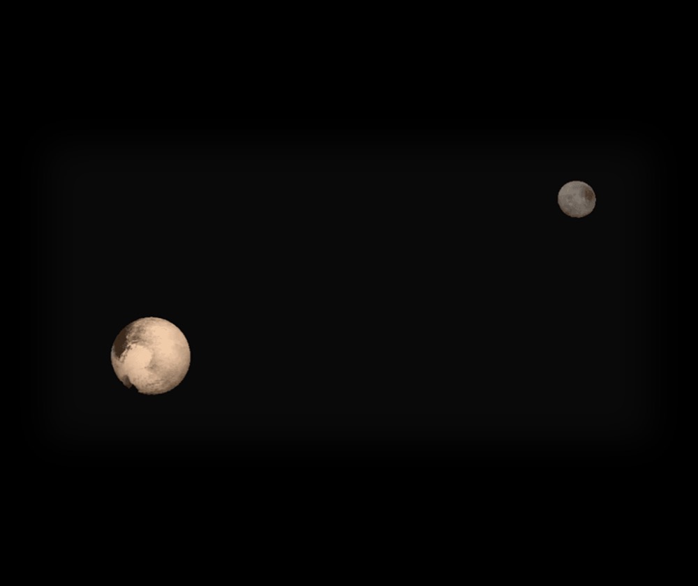 New Horizons snapped images of Pluto and Charon which have been put together in this family portrait