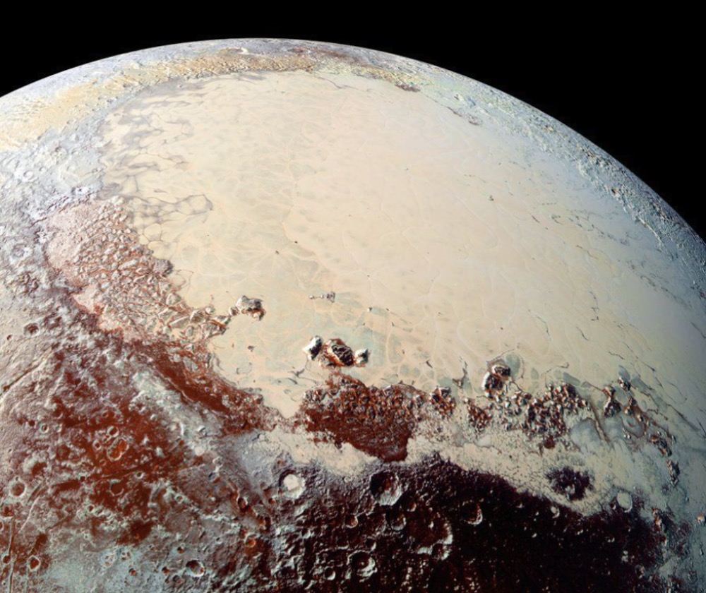 A view of Pluto's heart-shaped Sputnik Planitia as imaged by New Horizons spacecraft in 2015