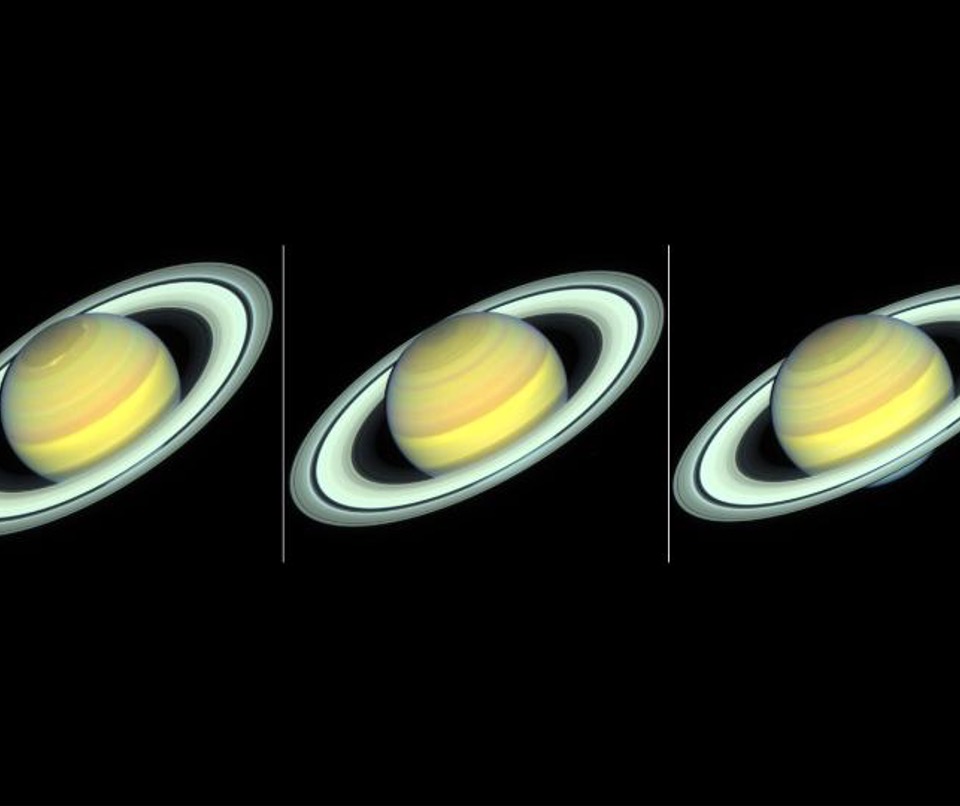 Changes can be seen in Saturn's northern hemisphere as it transitions from summer to fall. The Hubble Space Telescope captured these images in 2018, 2019 and 2020 (left to right)