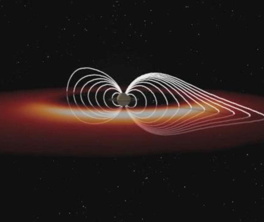An animation frame showing Saturn's magnetic field.