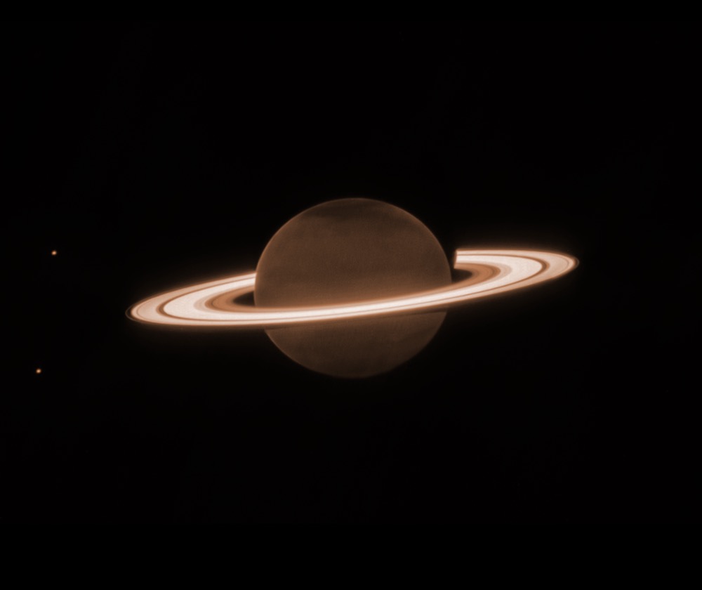 Image of Saturn and some of its moons, captured by the James Webb Space Telescope’s NIRCam instrument on June 25, 2023