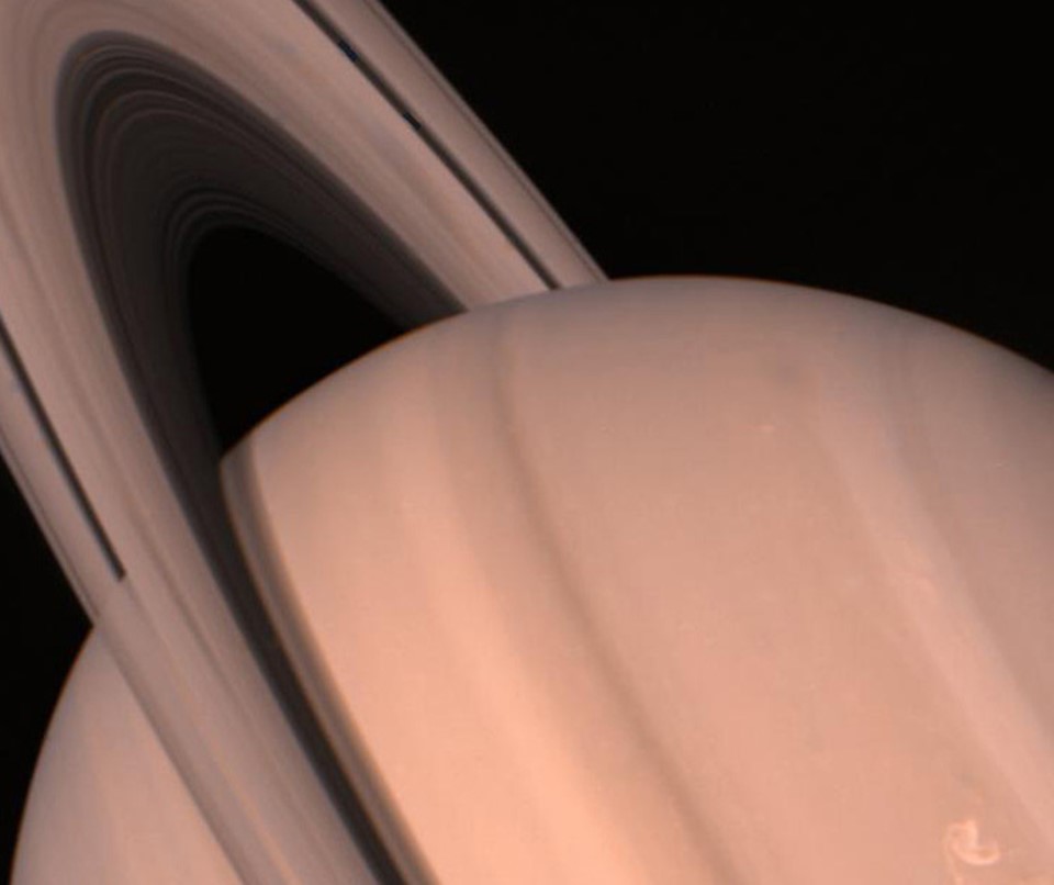 Up-close views from the Voyagers, like this one from Voyager 2, showed Saturn and its rings as never before.