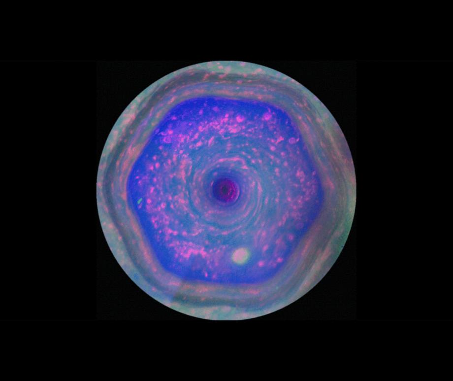 Saturn's Hexagon as imaged by the Cassini probe.