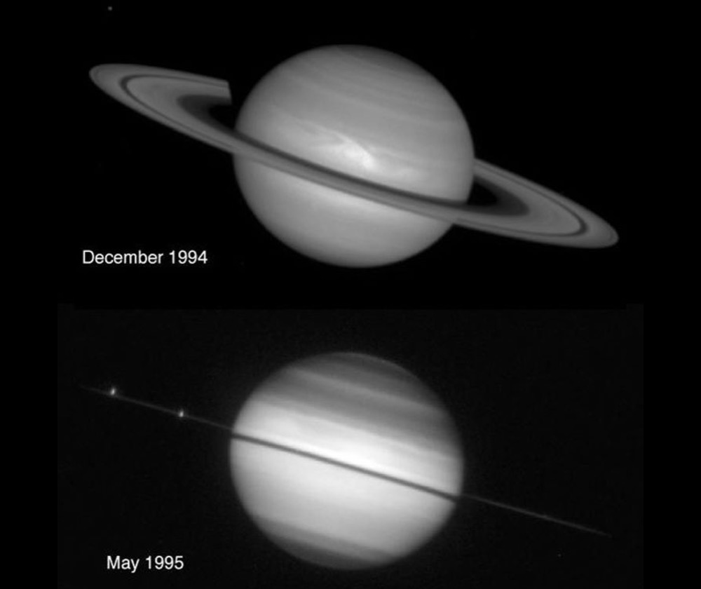 Image of ring-plane crossing at Saturn taken by NASA’s Hubble Space Telescope in May 1995