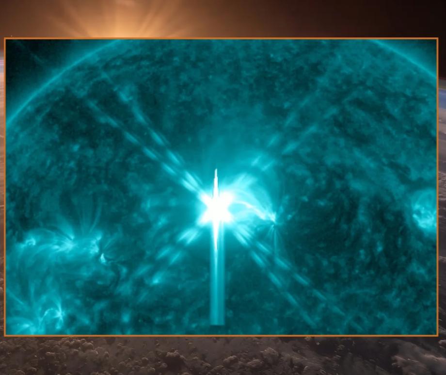 An impulsive X4.2 solar flare sparked strong radio blackouts across Africa and Europe as the giant sunspot continues to rage.