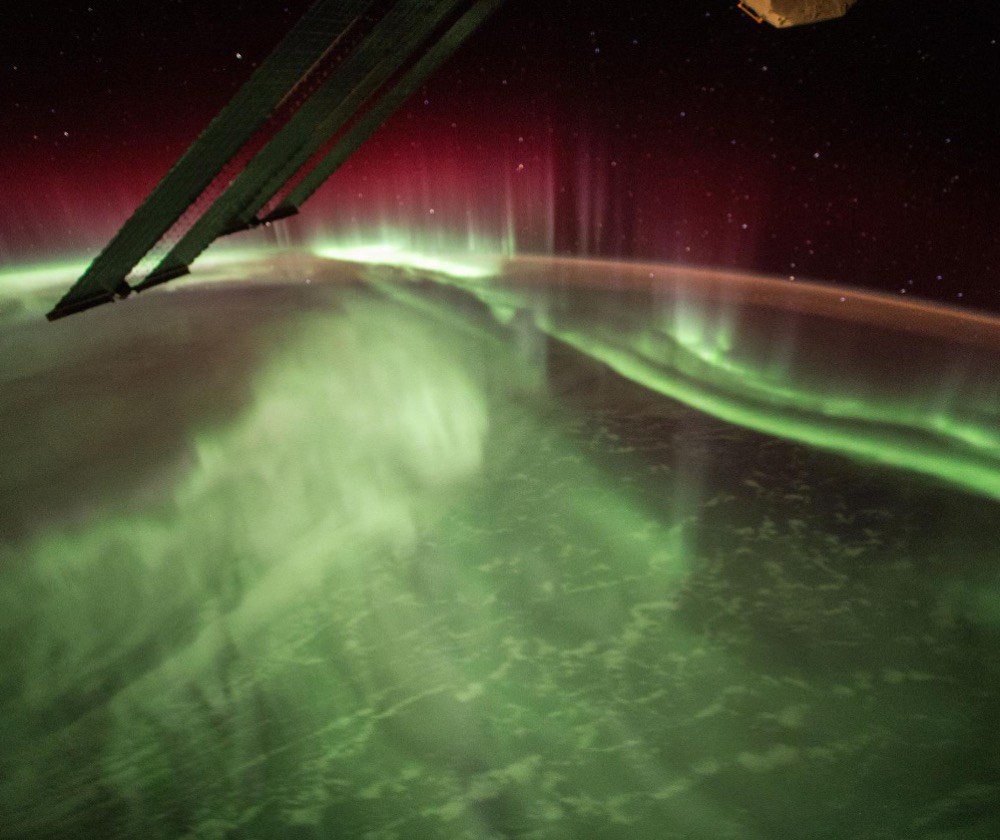 An aurora borealis display photographed from the International Space Station