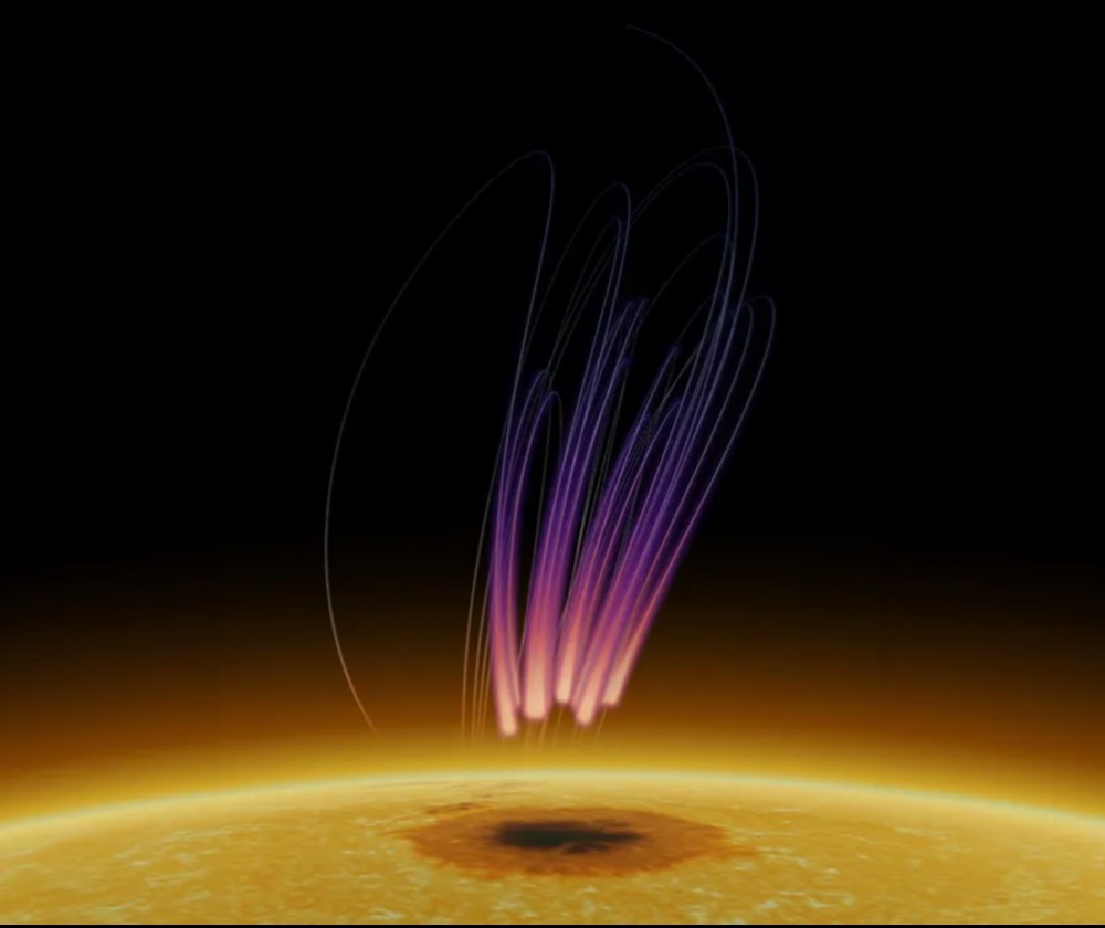 An artist's illustration of the aurora-like display on the sun